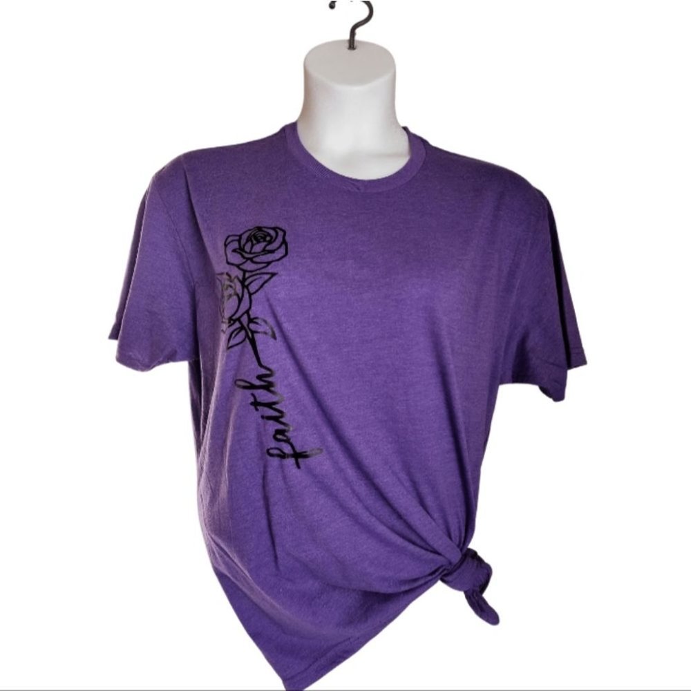 Faith Stem Rose Design in black on purple next level tshirt size XL